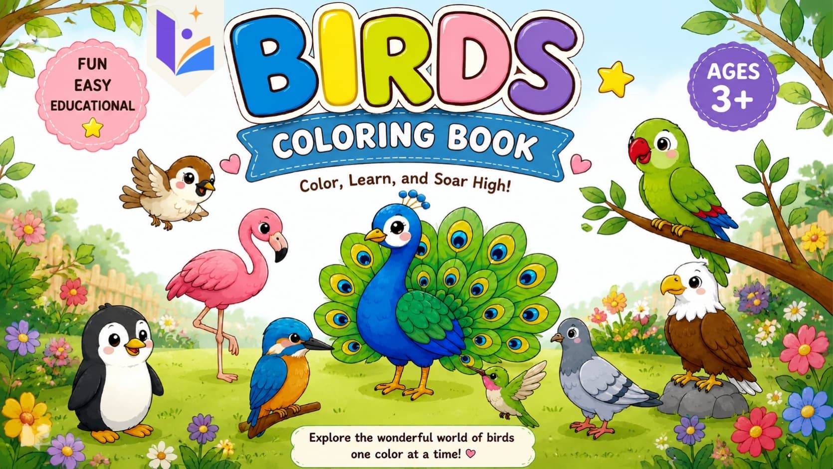 Birds Coloring Book for Kids | 28 Cute Bird Coloring Pages | Printable Educational Activity Book | Ages 3+ | Instant PDF Download