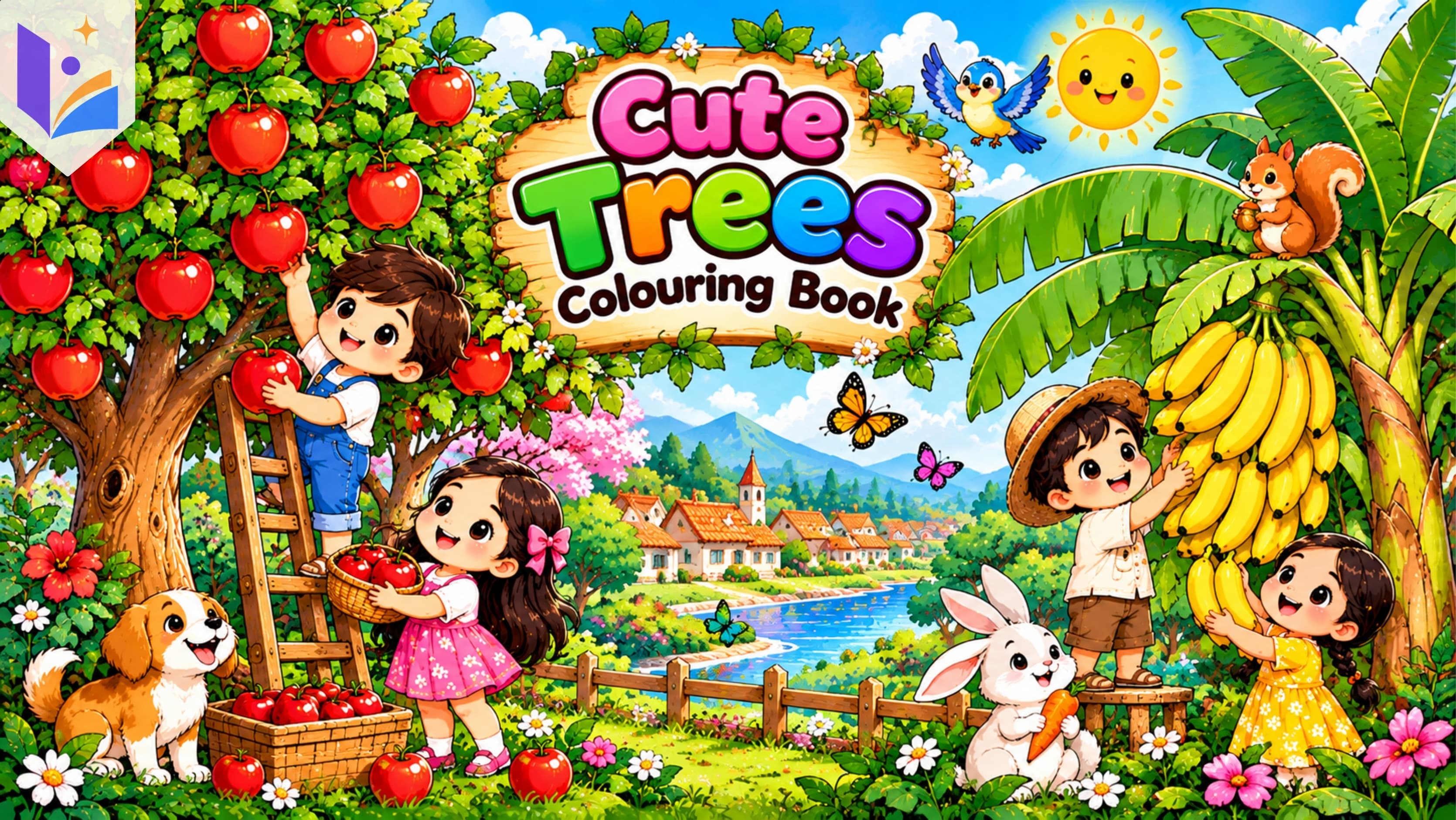 Cute Trees Coloring Book for Kids | Fruit Trees, Nature Scenes & Garden Animals | Printable PDF