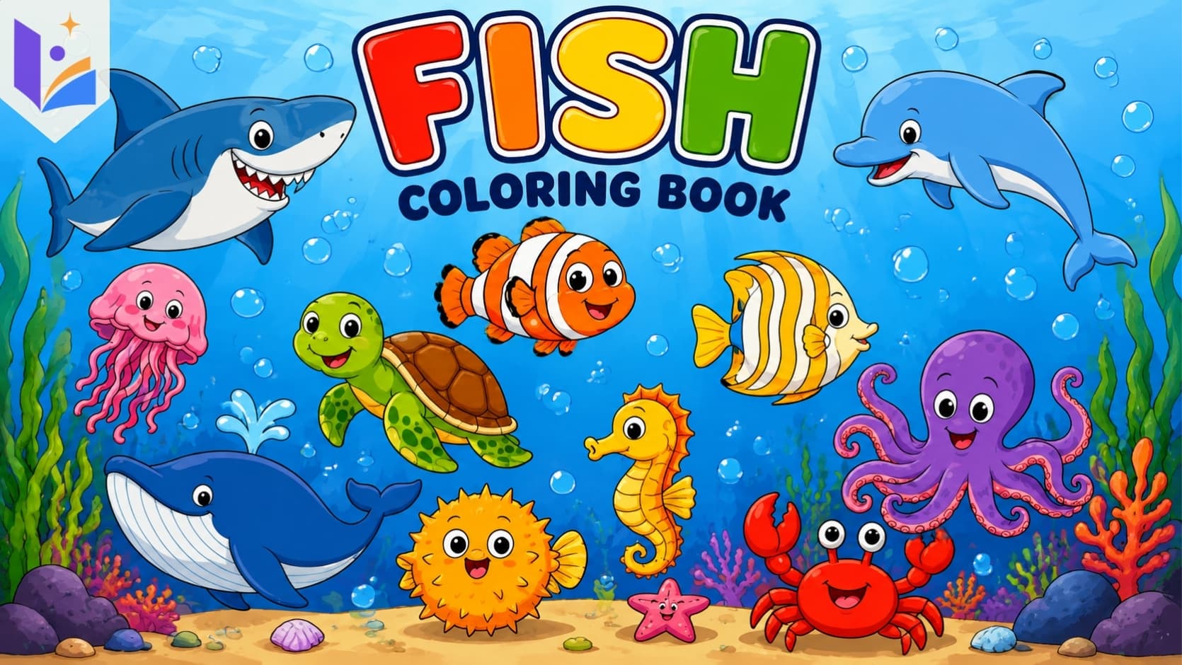 Fish Coloring Book for Kids | 24 Underwater Animals Coloring Pages | Ocean Activity Book | Printable PDF | Ages 3+ | Instant PDF Download