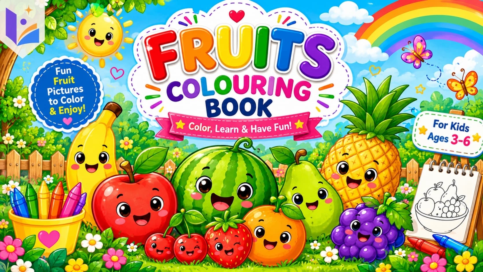 Fruits Coloring Book for Kids | 25+ Cute Fruit Coloring Pages | Healthy Food Learning Activity | Printable PDF | Age 3+