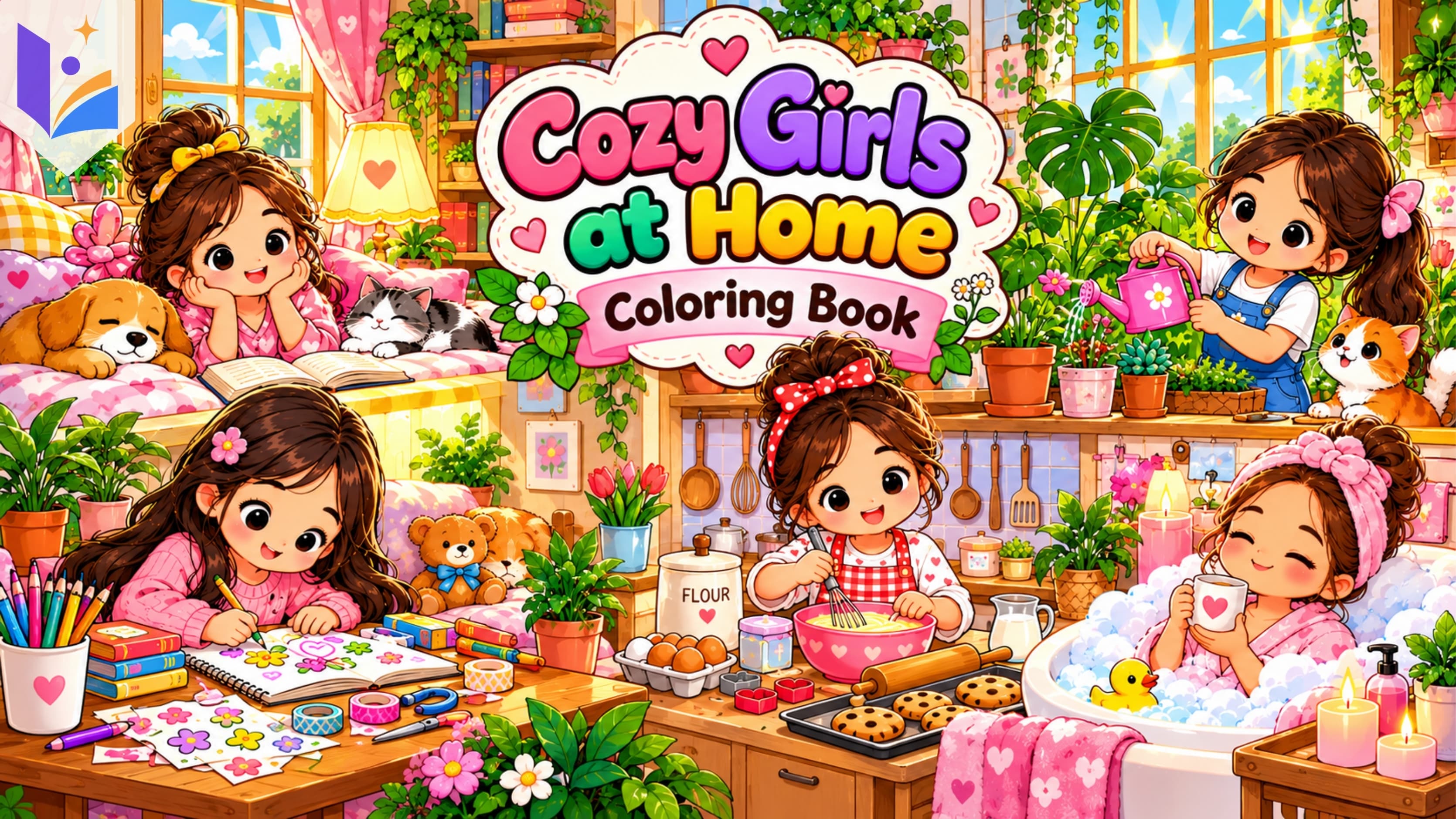 Cozy Girls at Home Coloring Book for Teens | Cute Girls, Cozy Rooms & Relaxing Activities | Printable PDF