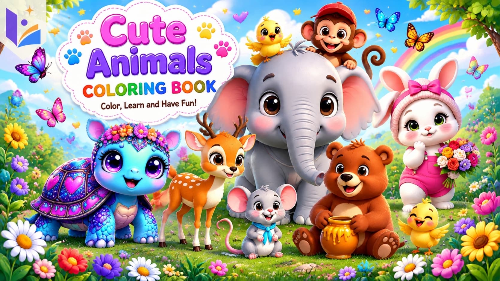 Cute Animals Coloring Book for Kids | 50 Adorable Animal Coloring Pages | Printable Kids Activity Book | Ages 3+ | Instant PDF Download