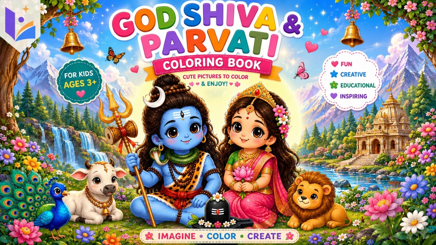 God Shiva & Parvati Coloring Book for Kids | 24 Coloring Pages | Indian Culture Printable Activity Book | Ages 3+ | Instant PDF Download