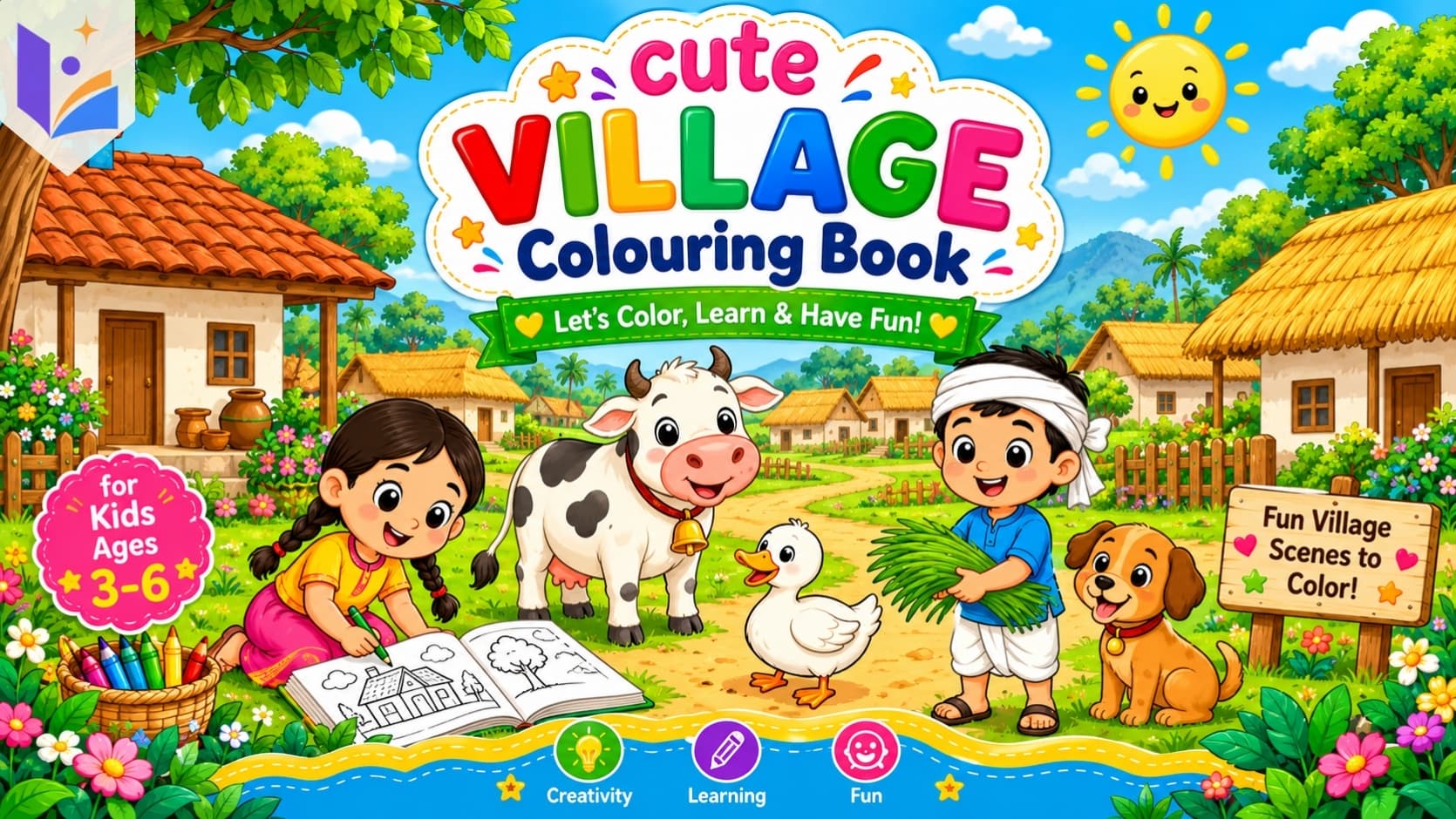Village Coloring Book for Kids | Cute Countryside & Farm Coloring Pages | Printable Rural Life Activity Book | Ages 3+ | PDF